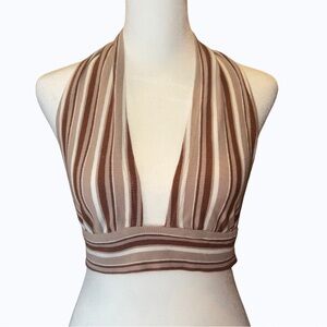 3️⃣SHEIN Brown and Cream Striped halter Crop Top